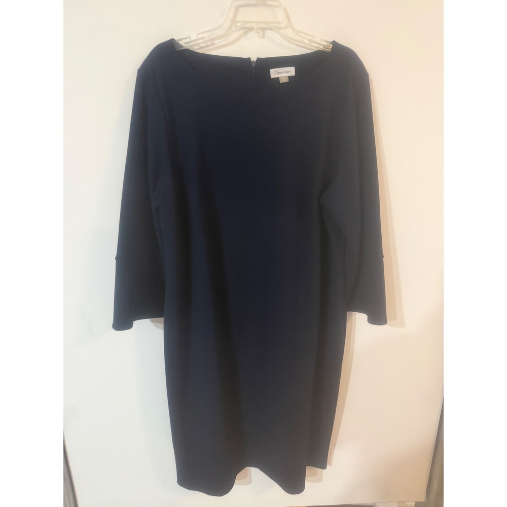 Calvin Klein Navy Blue 3/4 Sleeve Sheath Dress Plus Size 22W Boat Neck Stretch